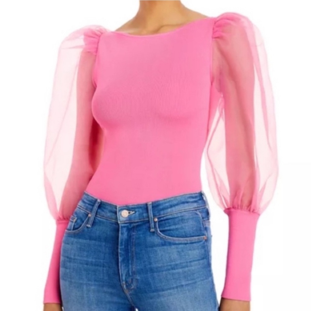 ALICE + OLIVIA Abella Chiffon Puff
Sleeve Top in French Rose Size Medium